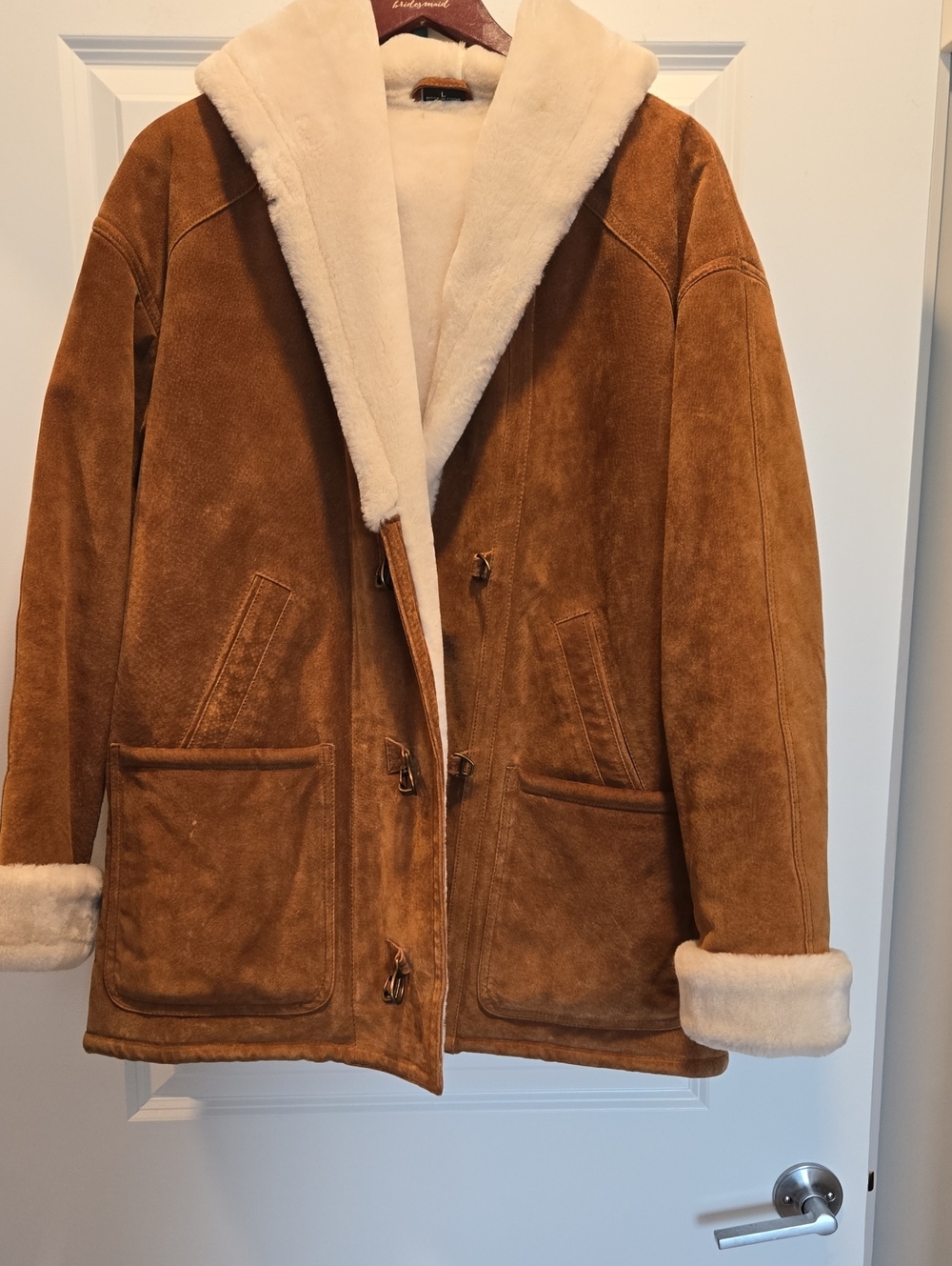 Brown Suede Shearling Coat with Cream Lining